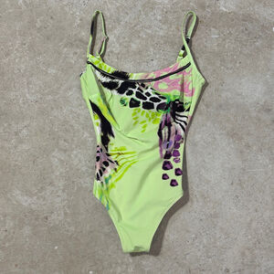 Maryan Melhorn One Piece Swimsuit Women’s Size 8 Green Black D Cup Animal Print